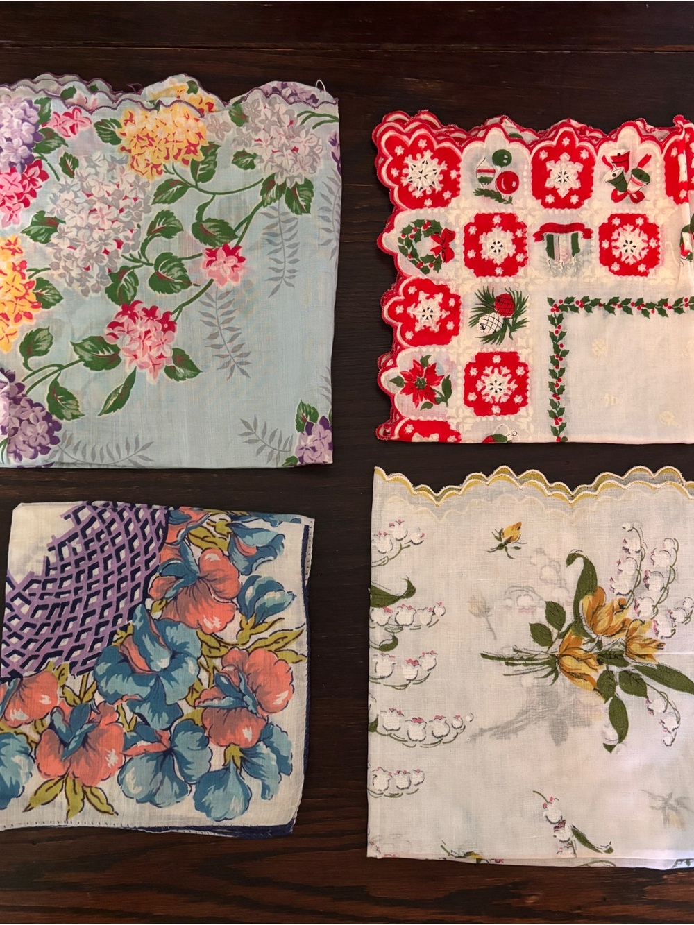 Vintage Floral Cotton Handkerchiefs - Assorted Colors